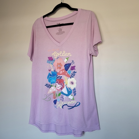 ALICE IN WONDERLAND Lightweight Purple V-Neck Junior Women's XXL T-shirt DISNEY - Picture 2 of 8
